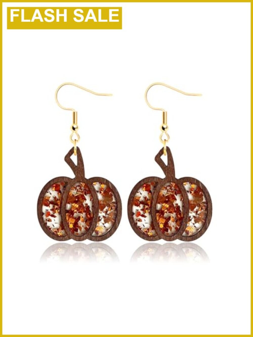 Handmade Wooden Pumpkin Dangle Earrings Glitter Fall Halloween Jewelry